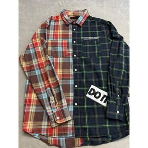 KLEEP patchwork Plaid Flannel Shirt XL Graphic Panels Multi-Color Streetwear